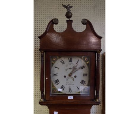 A longcase clock, the 29 cm square painted dial, having Roman numerals, subsidiary seconds dial and date aperture, signed Sam