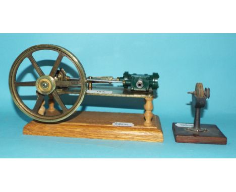 A Bassett Lowke type brass horizontal engine, and an associated grinding wheel (2)