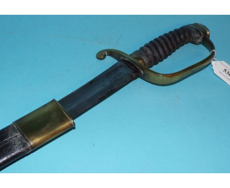 A 19th century midshipman's type sword, the brass mounted scabbard with traces of naming Condition report No markings.