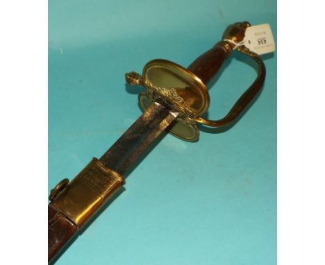 A 1796 pattern infantry officer's sword, the scabbard engraved GR beneath a crown, the brass mounted scabbard inscribed PROSS