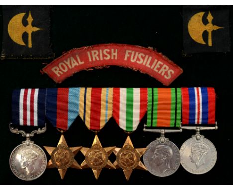 A group of six WWII medals, awarded to 4347510 Cpl J Clarke Royal Irish Fusiliers, comprising a Military Medal, 1939-45, Afri