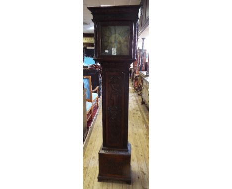 A longcase clock, the 26 cm square brass dial having Arabic numerals and date aperture, signed Edward Billington Harborough, 