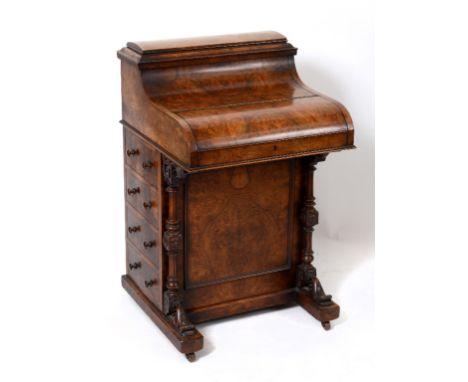 A Victorian burr walnut piano top davenport, with a rise and fall back, 58 cm wide  See illustration Condition report Report 