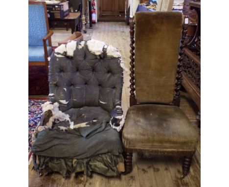 A Victorian rosewood prie dieu style chair, and a button back chair (2)
