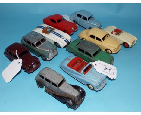 A Dinky Toys Jaguar XK120 Coupé, 157, and others similar, including an Austin-Healey, 109, Cunningham C-5 R, 133, and an Aust