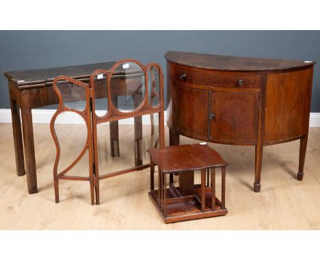 An Edwardian mahogany and satinwood inlaid demi-lune side cabinet 98cm wide x 45cm deep x 76cm high together with a Georgian 