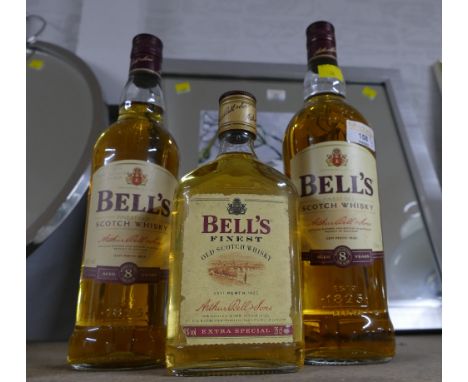 Three bottles of Bells Scotch Whisky, 1L, 70 cl and 35 cl
