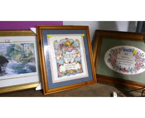 Two tapestries and print "Salmon Leap"