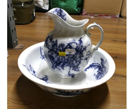 Blue and white floral wash jug and basin 