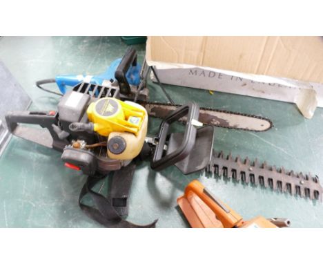 Ryobi electric chainsaw and McCullouch petrol hedge trimmer 