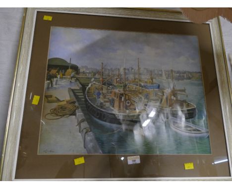 Print of ships in harbour, 60 cm x 76 cm 