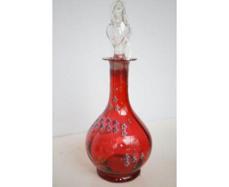 Cranberry &amp; enamel glass decanter 