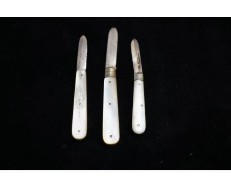 3 Silver &amp; mother of pearl fruit knives