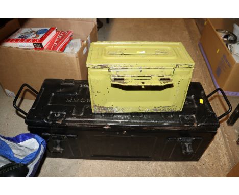 Two painted metal ammunition boxes 