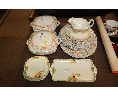 A Tamsware rock garden Art Deco design part dinner service and Grindley ware "Autumn" sandwich plate and tea plates
