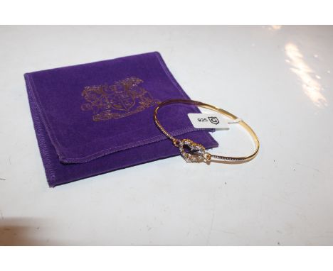 Gold on Sterling silver sapphire and white topaz set heart bangle 