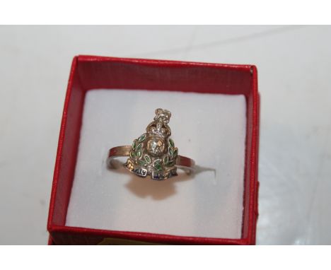 A vintage silver Marines enamelled ring, ring size K