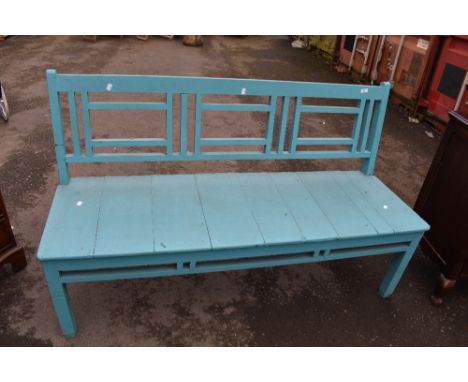 A traditional painted garden bench of vintage design, approx width approx 156cm