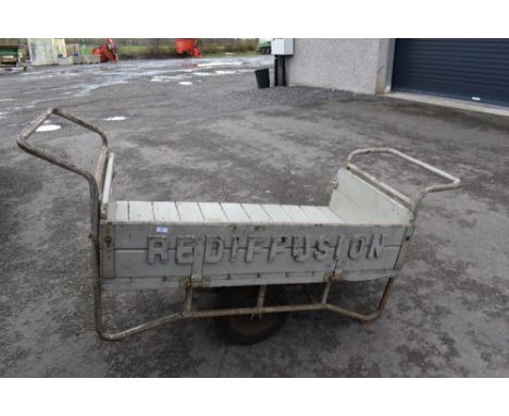 A vintage warehousing barrow, branded REDIFUSION