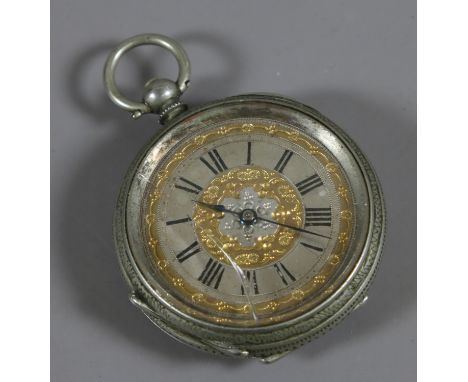 A silver cased pocket watch with enamel dial and subsidiary seconds (AF).