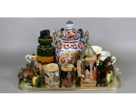 A tray lot of collectables to include a vesta case and a musical compact along with various china to include Royal Albert and