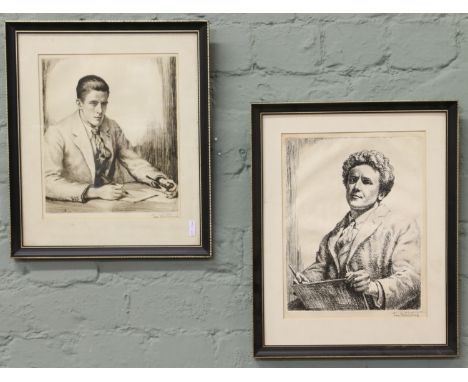 Tom Whitehead (1886-1959) two framed etchings signed in pencil two portraits, one possibly a self portrait dated 1929.