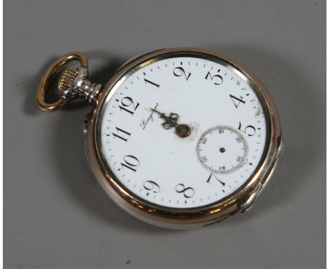 A Longines silver cased fob watch with enamel dial (AF).