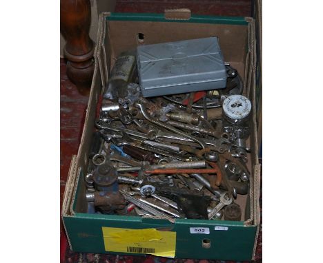 A box of engineers tools to include spanner and sockets.
