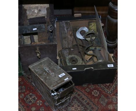 Three boxes of old tools and various fittings etc.