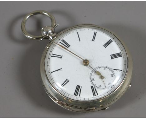 A continental silver cased pocket watch with enamel dial and subsidiary seconds.
