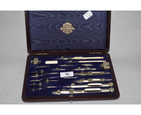 A late 19th/ early 20th century Draughtsmans set in case, manufactured by 'AG Thornton, limited, Paragon works, Practical man