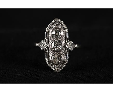 Art Deco Gold Ring , hallmarked,  with 3 large Diamonds and small Diamonds, 0,7 carat,