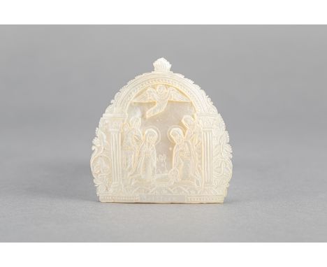 Amulet, The stable in Bethlehem , mother of pearl carved, early 19th Century, 8,5x9,5cm