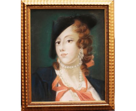 Lorenzo Tiepolo (1736-1776)-attributed, Portrait of a Lady  with pearl necklace, pastel on canvas, framed, described on the r