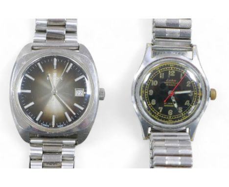 Two retro stainless steel gentleman's wristwatches, comprising an Eska Incabloc, 17 Jewel antimagnetic wristwatch, with Arabi