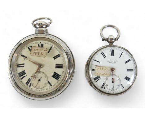 Two silver-cased 19th century pocket watches; one a pair cased watch hallmarked London 1883, both inner and outer cases marke