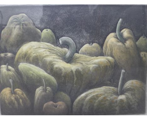 Peter Ford limited edition etching 'Pumpkins, Gourds, and Squashes" 1/100 signed, frame size 70 by 2.5 by 62cm.