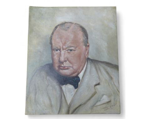 Arthur R. Taylor (American, 20th century): a portrait of Winston Churchill, oil on canvas, dated 1944, unframed 48 by 40cm.
