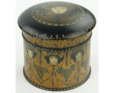 G Berckmans - Art Nouveau painted wood pot,
with portrait and swag decoration, signed under base and dated 1919, height 3.25"