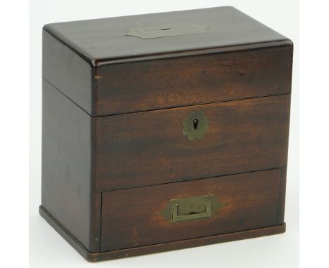 A 19th century mahogany apothecary's chest,
with recessed brass carrying handle, single drawer below, the fitted interior con