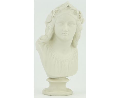 A Copeland Parian porcelain bust of Aenone,
after W C Marshall, dated 1860, Crystal Palace Art Union, height 11".