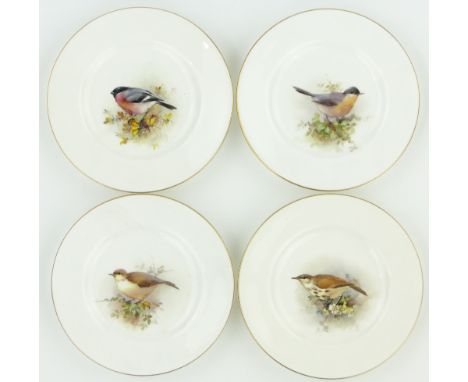 A Set of 4  Royal Worcester tea plates,
with hand painted bird studies by William Powell (unsigned) 4.5" across, together wit