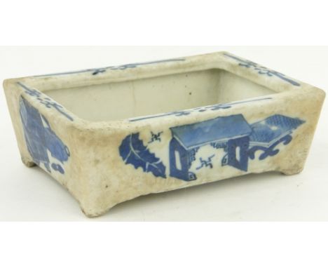 A rectangular Chinese porcelain blue and white dish,
length 7.25".