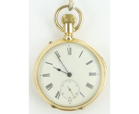 A Swiss 18ct gold cased minute repeat open face pocket watch,
with enamel dial and secondary dial, movement signed H L & Co.,