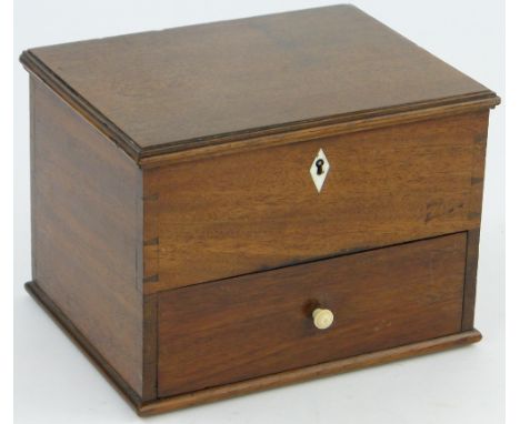 A 19th century mahogany artist's box,
with single drawer under and ceramic artists pallets, width 9.5", height 7".