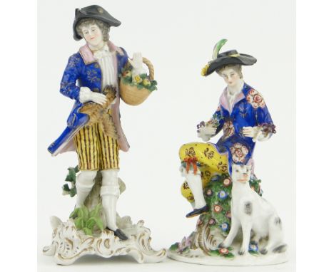 2 continental porcelain figures with animals,
both with gold anchor marks, largest height 8.5".
