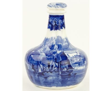 A Wedgwood blue & white transfer Ferrara pattern decanter,
for Humphrey Taylor & Co. of London, height 6.5"