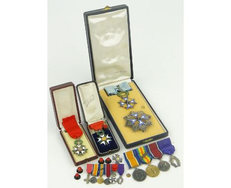 A Collection of First War medals, miniatures and orders awarded to Capt. B S Townroe,
including 2 Legion d'Honneur medals, an