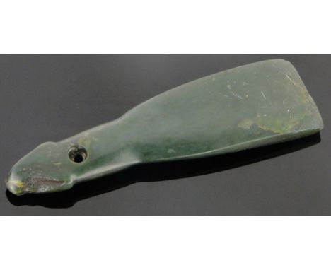 An unusual handmade green hardstone nephrite hand axe,
possibly Maori, length 9.25".