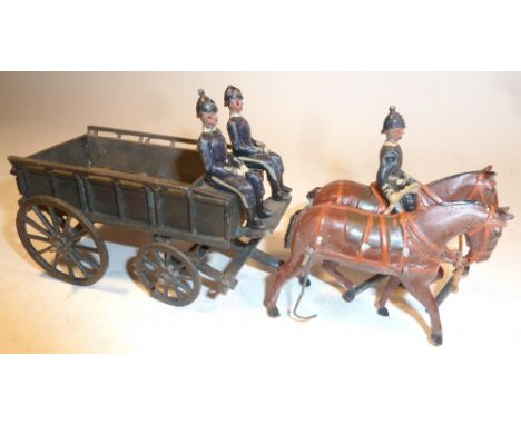 Britains set 146, Army Service Corps Supply Wagon Full Dress, SECOND VERSION, light harness, fumed metal finish to wagon, wit